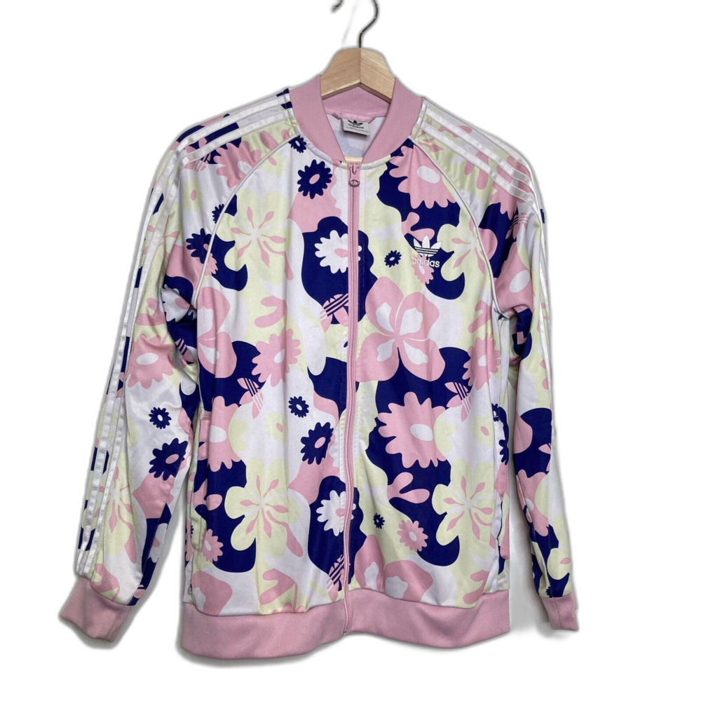 adidas Kids Floral Track Jacket in Pink, Navy & White